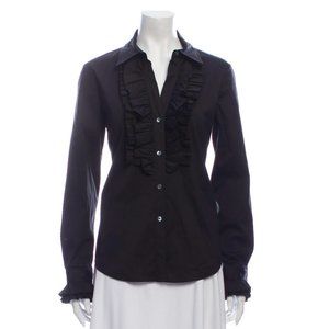 Theory Black Silk Ruffles button down